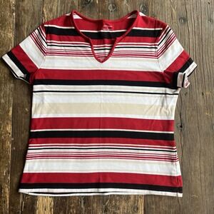 Croft & Barrow Shirt Women's Size XL Red Black White Stripe Summer Casual